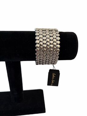 Cookie Lee Silver Tone Nested Circle Stretch Bracelet Wide Statement Cuff NWT